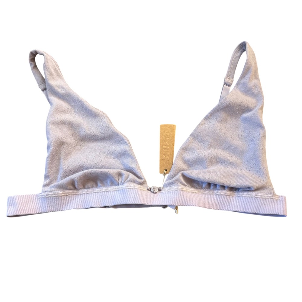 SKIMS Pointelle‎ Cotton Rib Plunge Bralette Logo Size Large NWT Lavender Purple